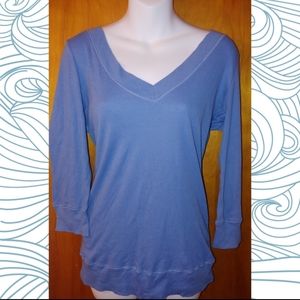 AEROPOSTALE Y2K blue 3/4 sleeve v neck tee Ribbed Layering shirt